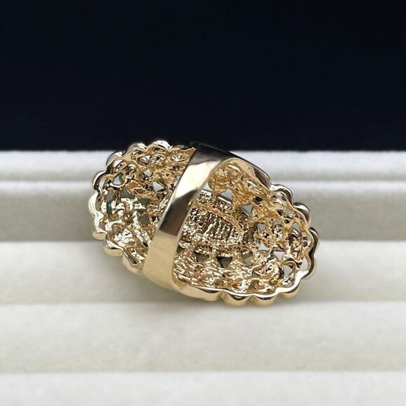 Yellow Gold with Diamond Crystal Pearl and Turquoise Gem Statement Ring Size 7 - Picture 4 of 8